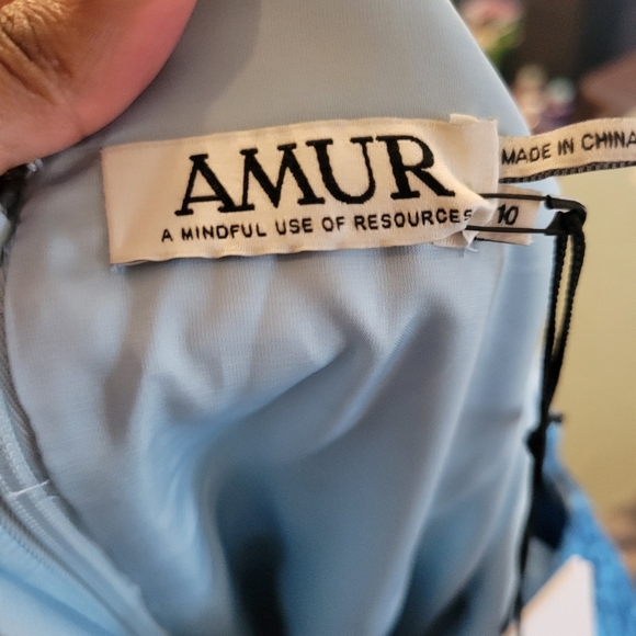 AMUR Floral Ruched Mermaid Tiered Puff Sleeve Peasant Blue Midi Dress. Size 10. - Picture 13 of 15